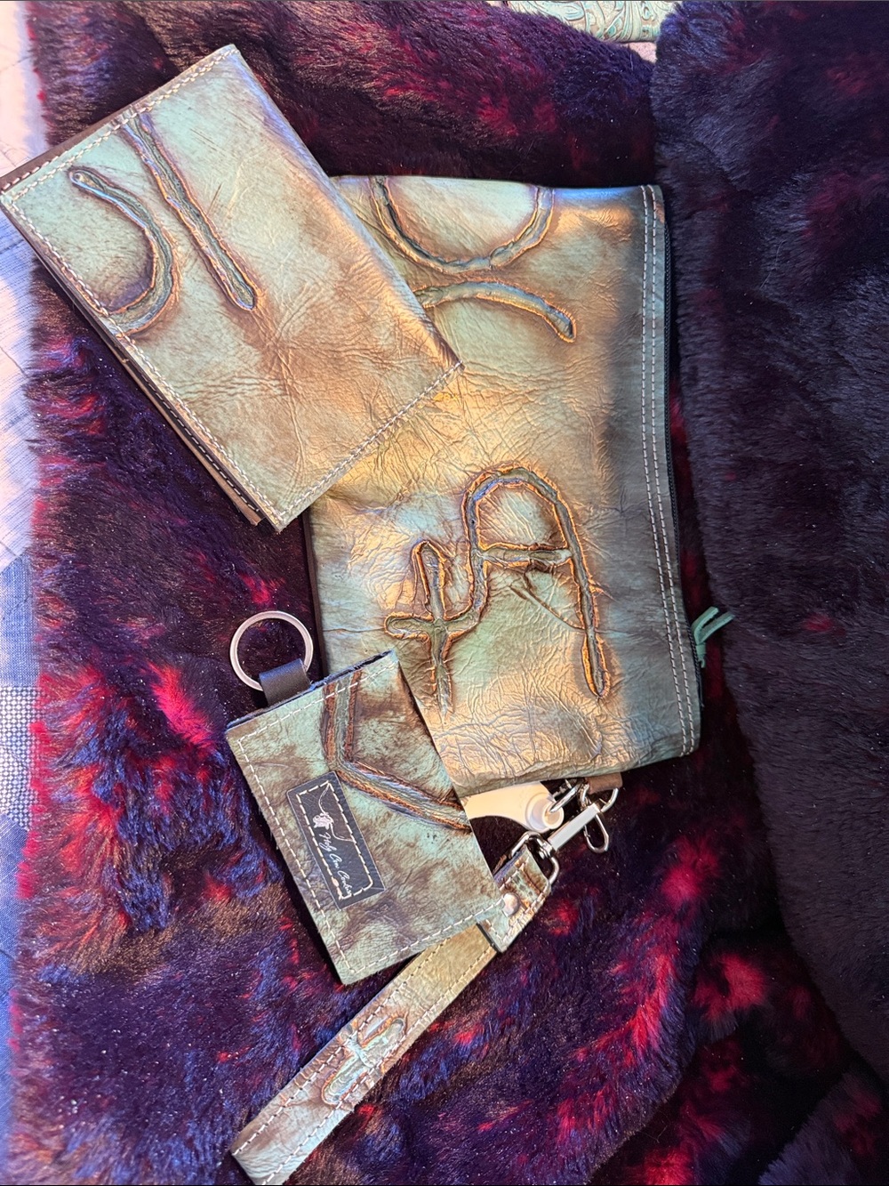 Green Card Holder & Key Fob Set by Holy Cow Couture